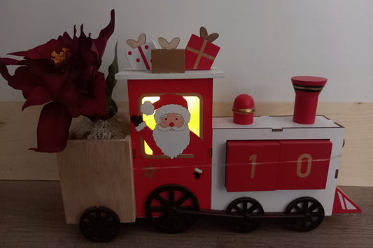 Trenino in Legno con Babbo Natale e Luce LED